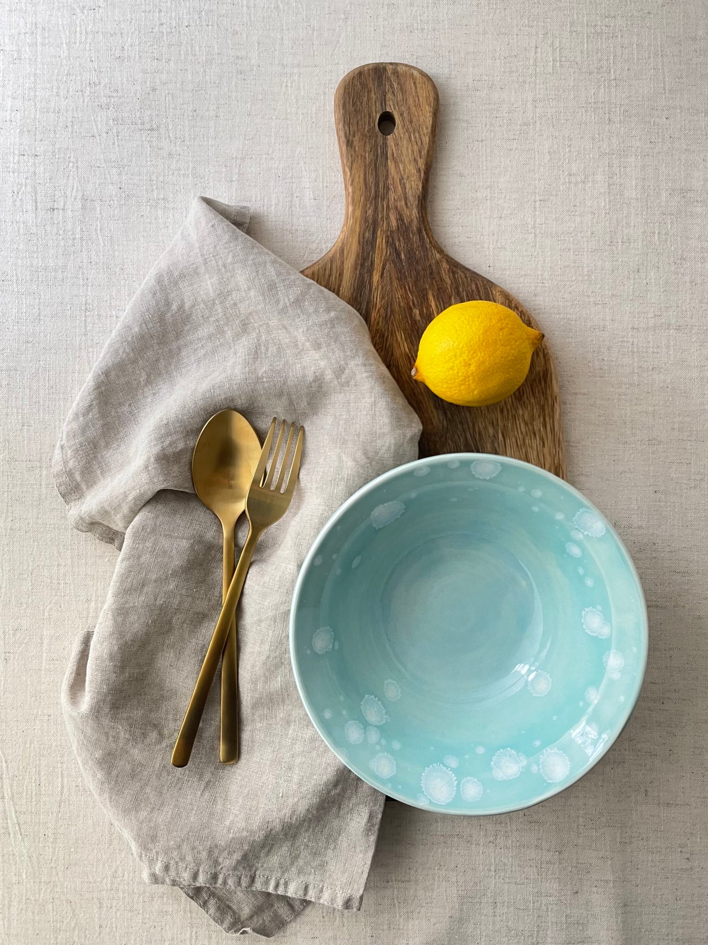Turquoise with Crystals Serving Bowl, 7 inch