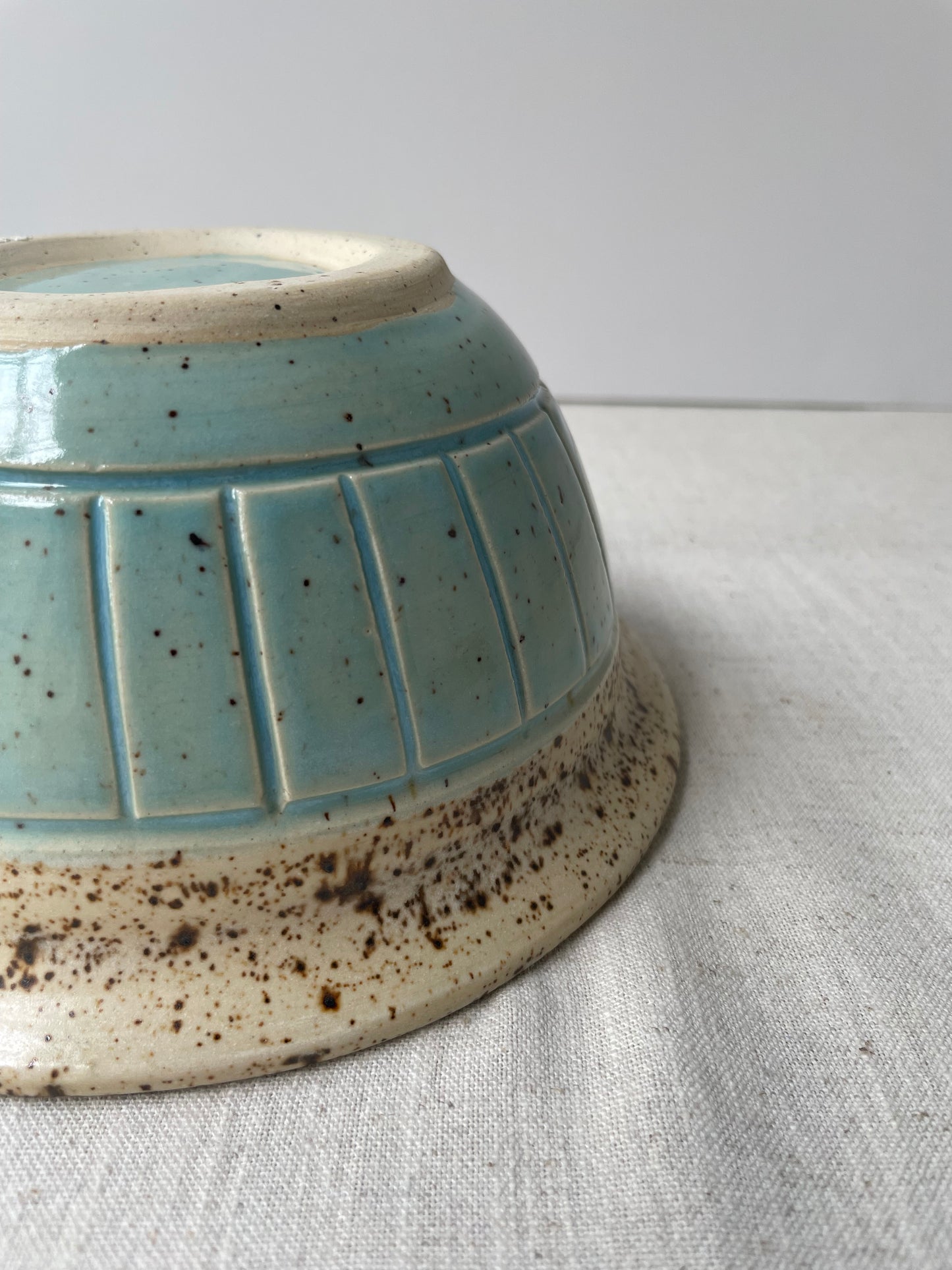 Blue and Birch Carved Bowl