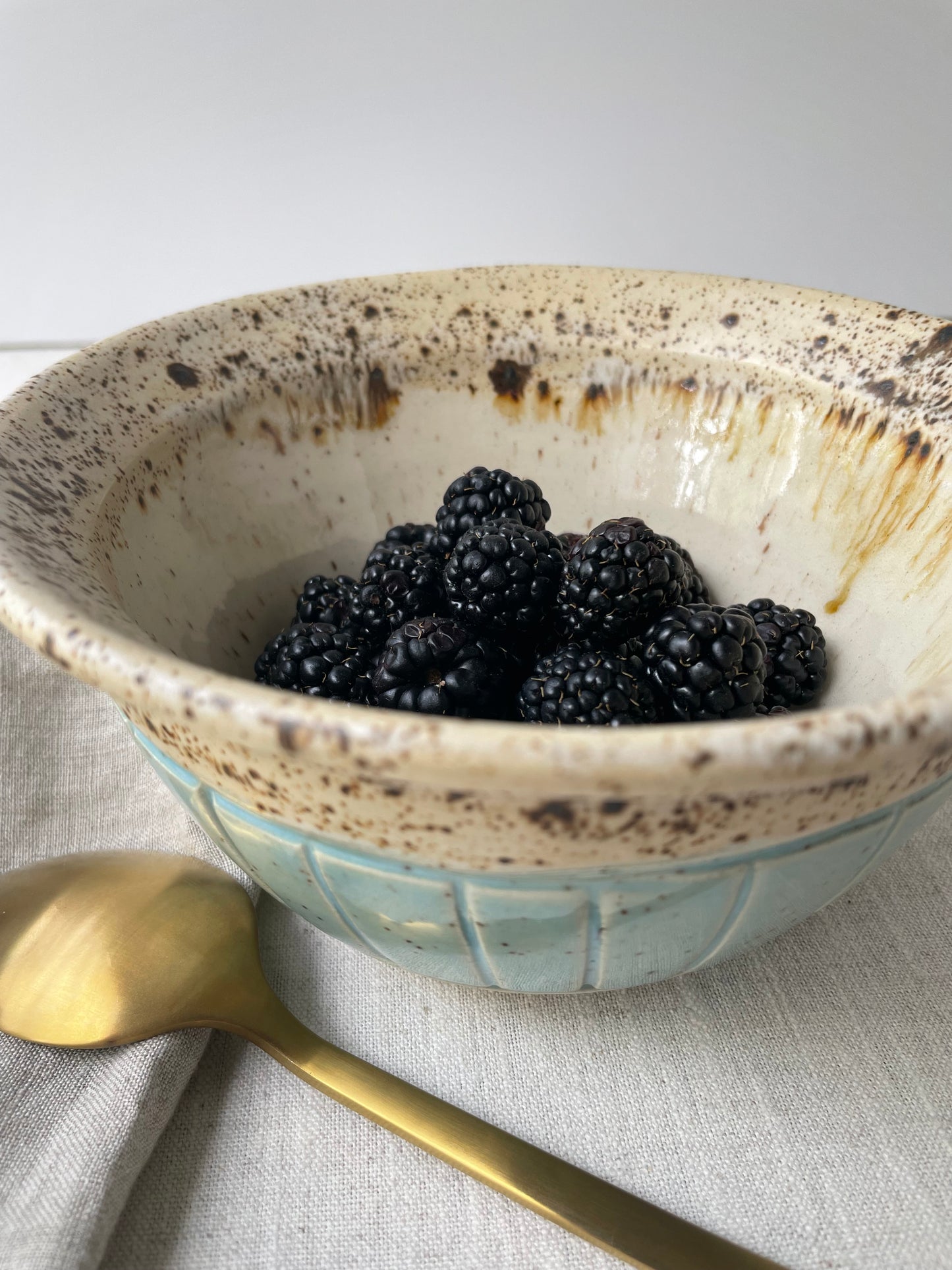 Blue and Birch Carved Bowl