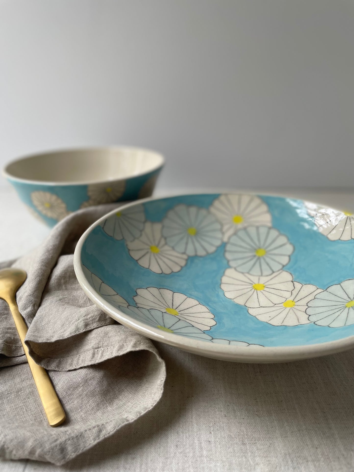 Japanese Print Wide Bowl in Sky Blue