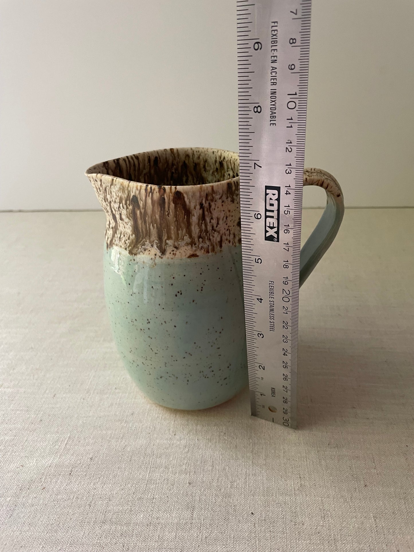 Blue and Birch Speckled Clay Pitcher 2