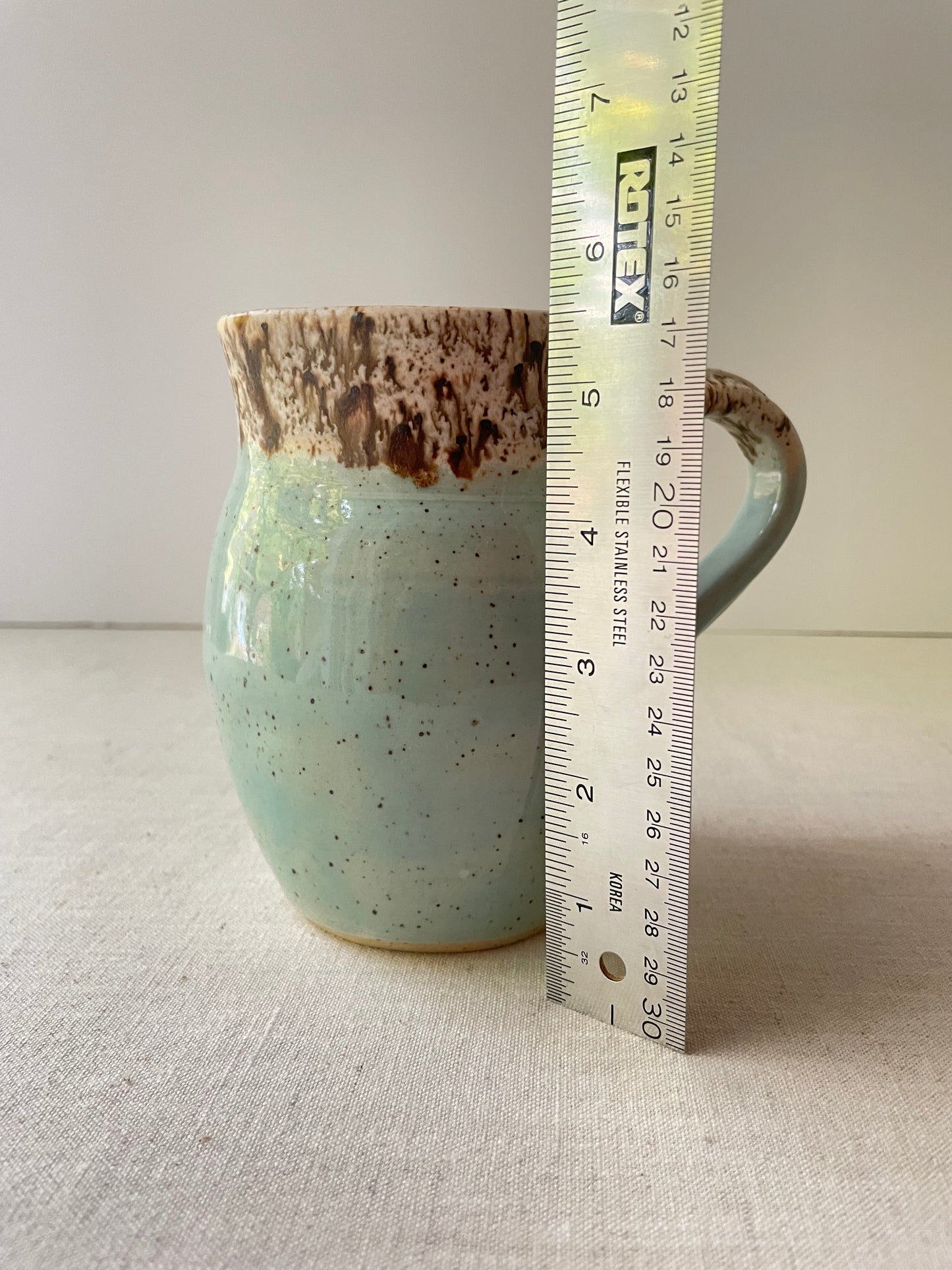 Blue and Birch Speckled Clay Pitcher 1