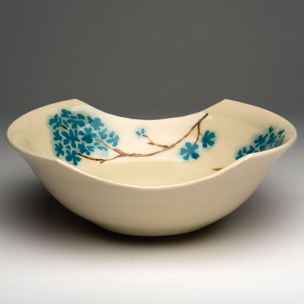 White with Blue Hydrangea Serving Bowl