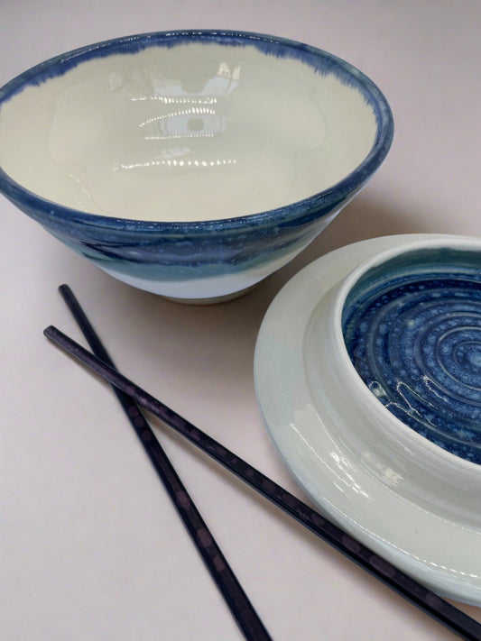 Sapphire Circle Lidded Ramen Bowl