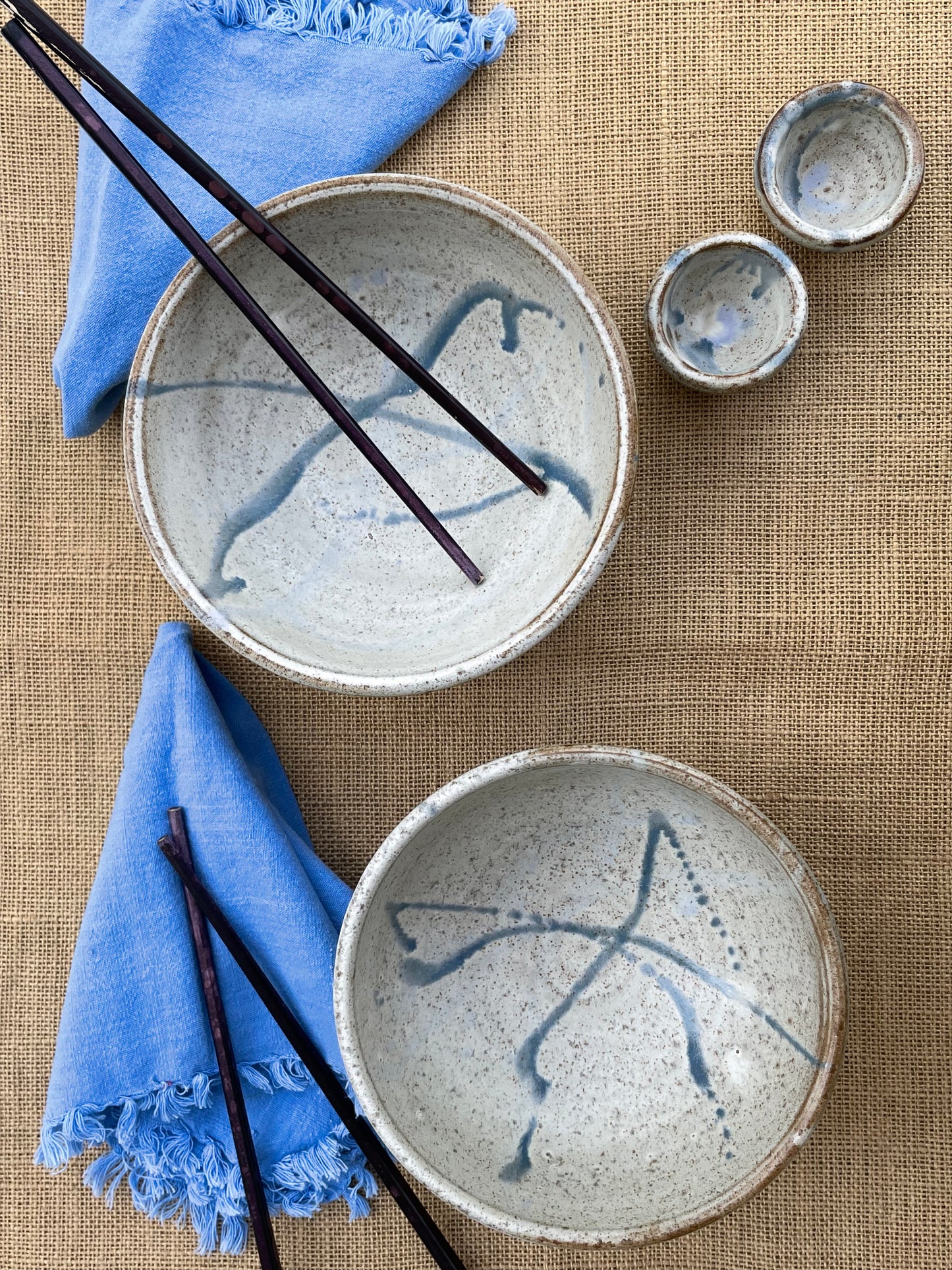 French Vanilla and Dark Clay Ramen Bowl with Condiment Bowl