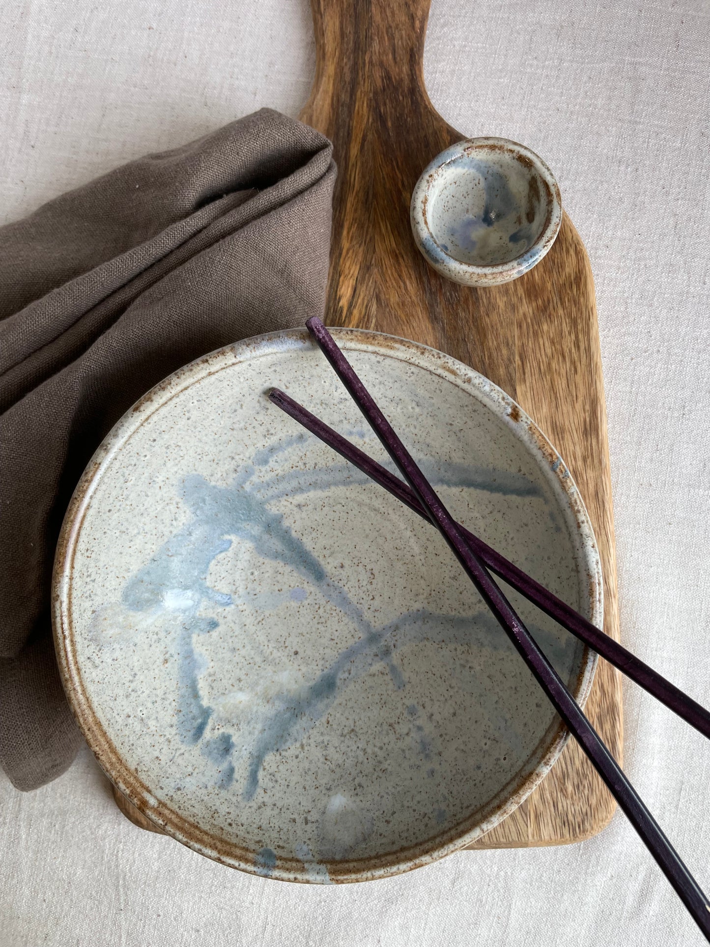 French Vanilla and Dark Clay Ramen Bowl with Condiment Bowl