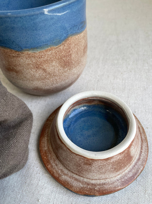 Mocha and Blue Lidded Yunomi