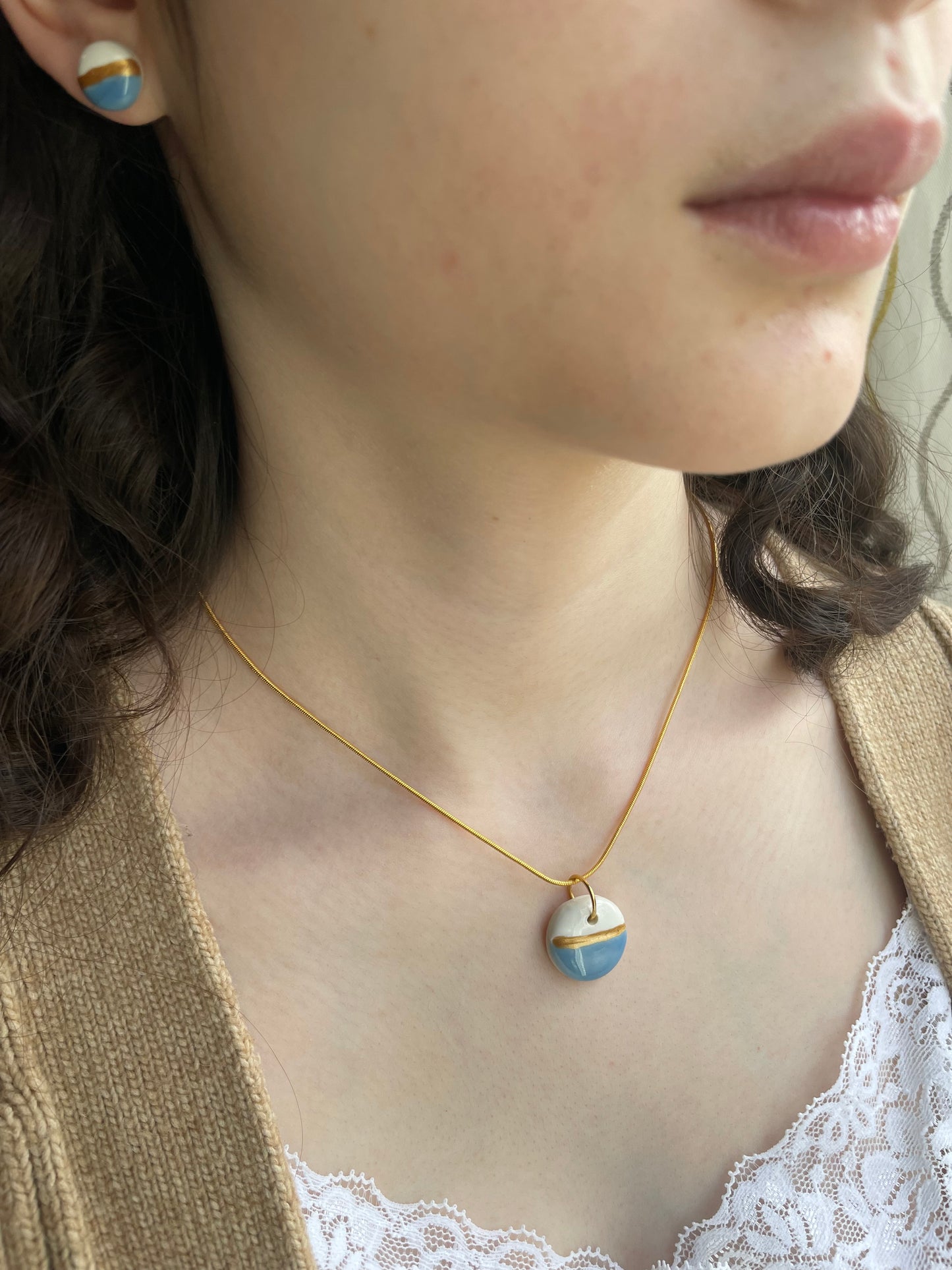 Small Charm Necklace in Light Blue