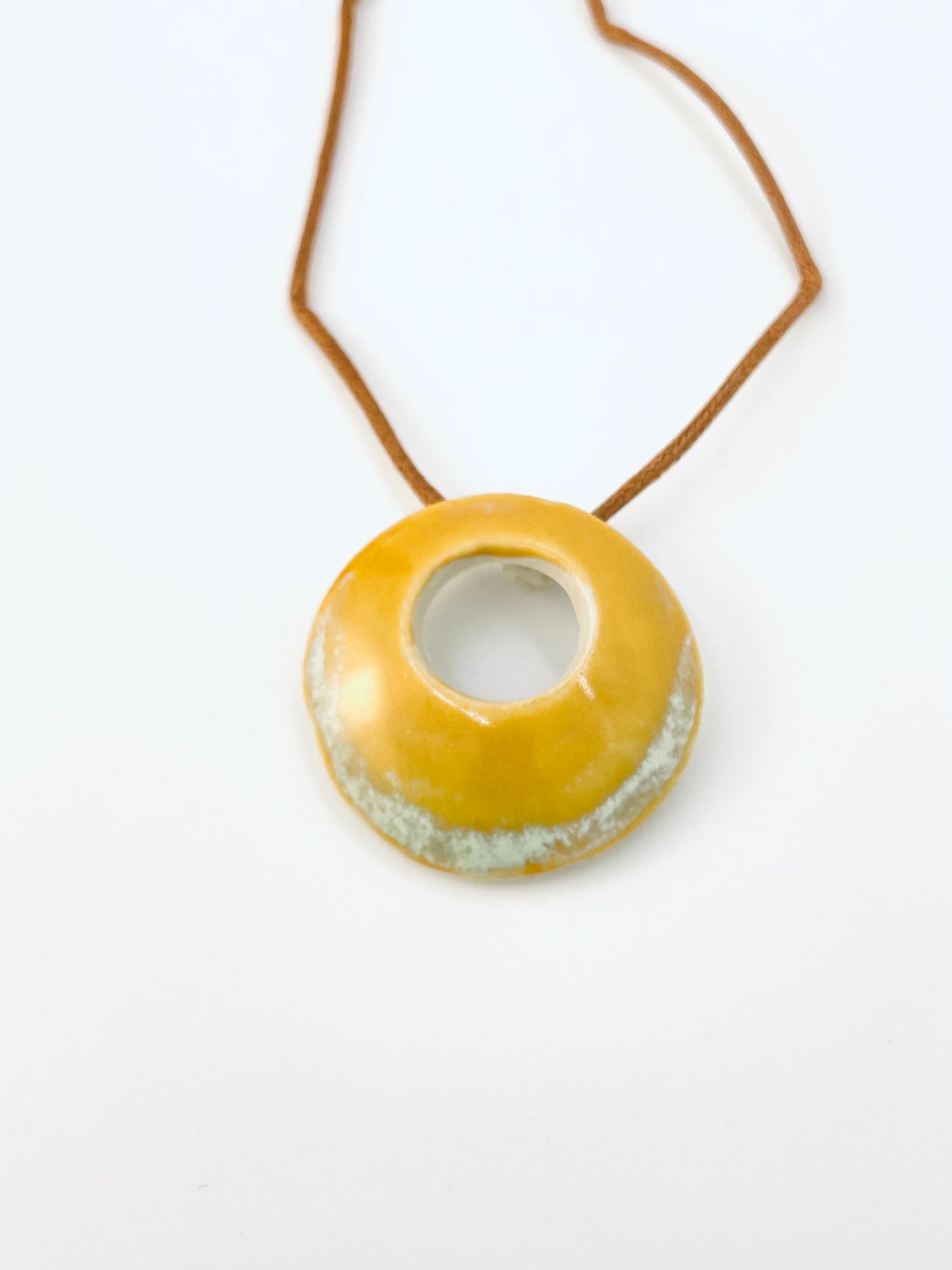 Round Pendant Necklace in Marigold and Pale Blue