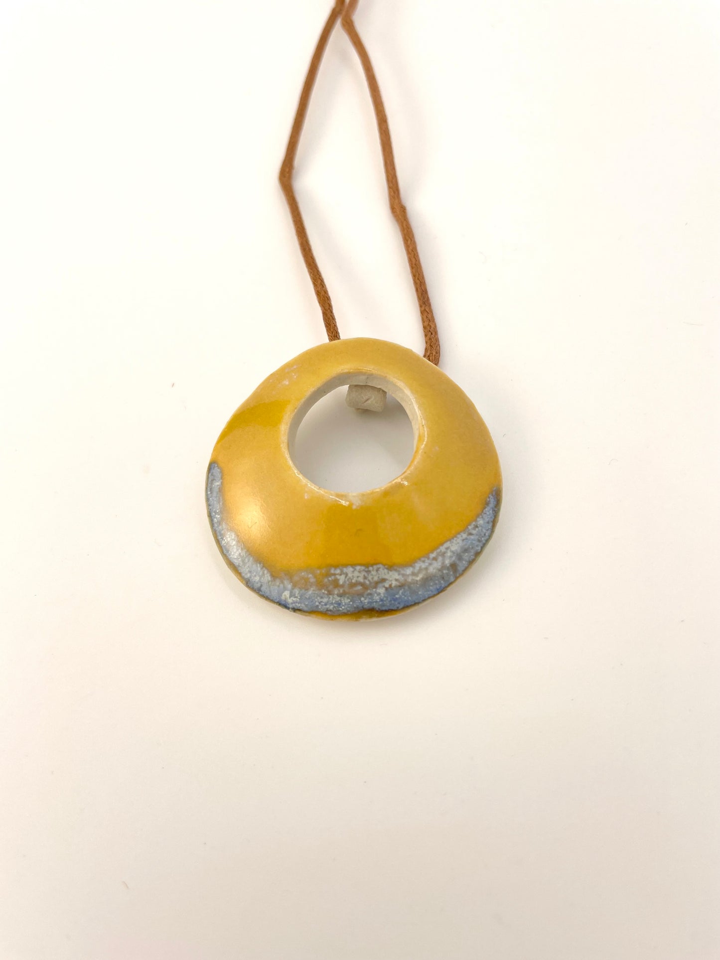 Round Pendant Necklace in Marigold and Royal Blue