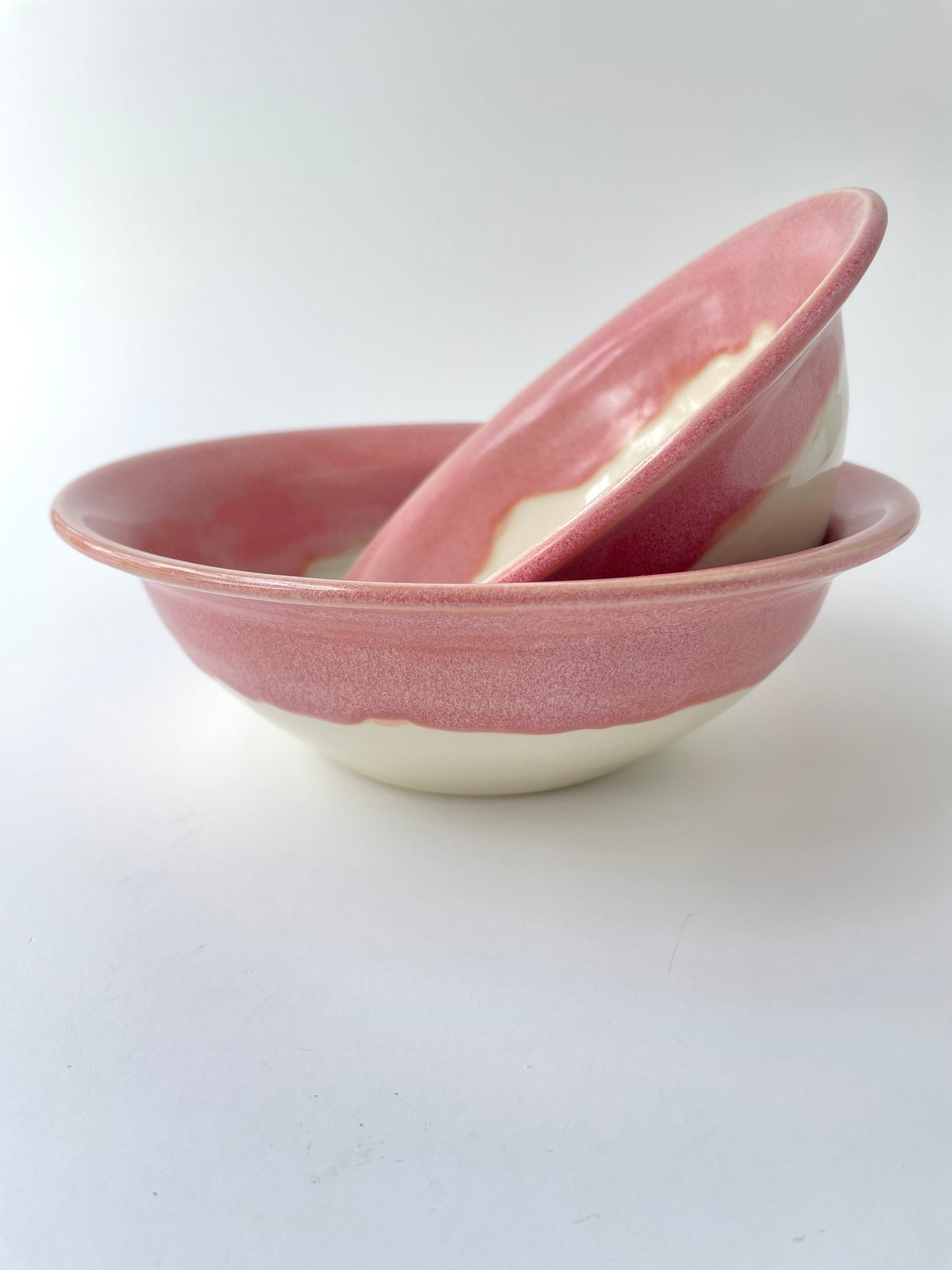 Warm Pink and White Nesting Bowls, set of 2