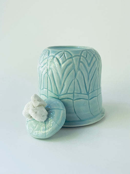 Light Blue Carved Container