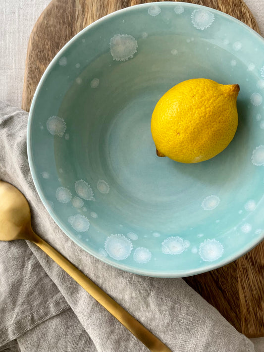 Turquoise with Crystals Serving Bowl, 7 inch