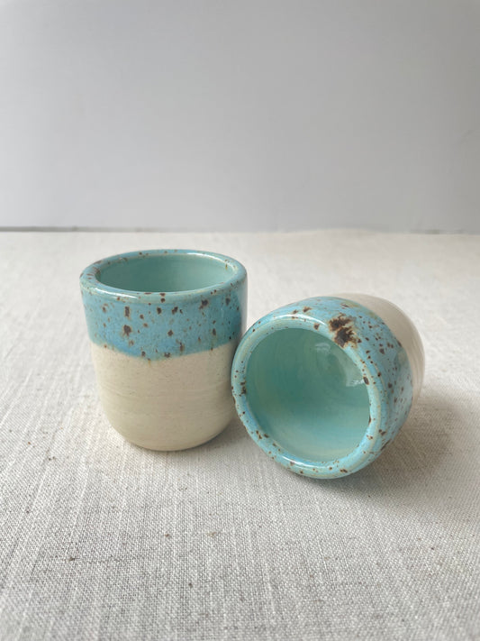 Cerulean and White Espresso Cups, Set of 2