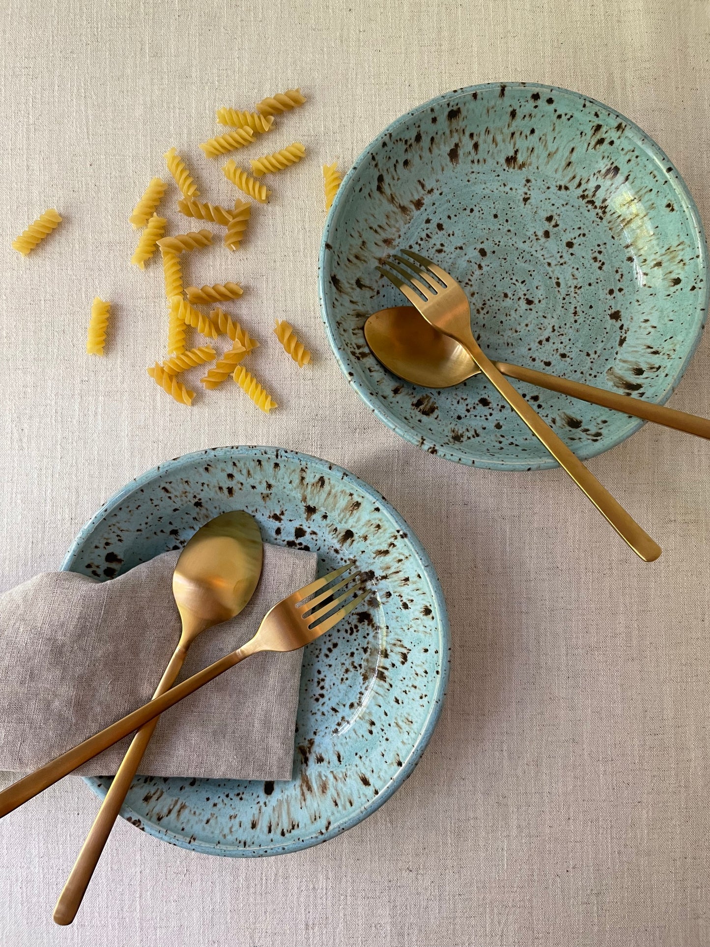 Cerulean Speckled Pasta Bowls, Set of 2