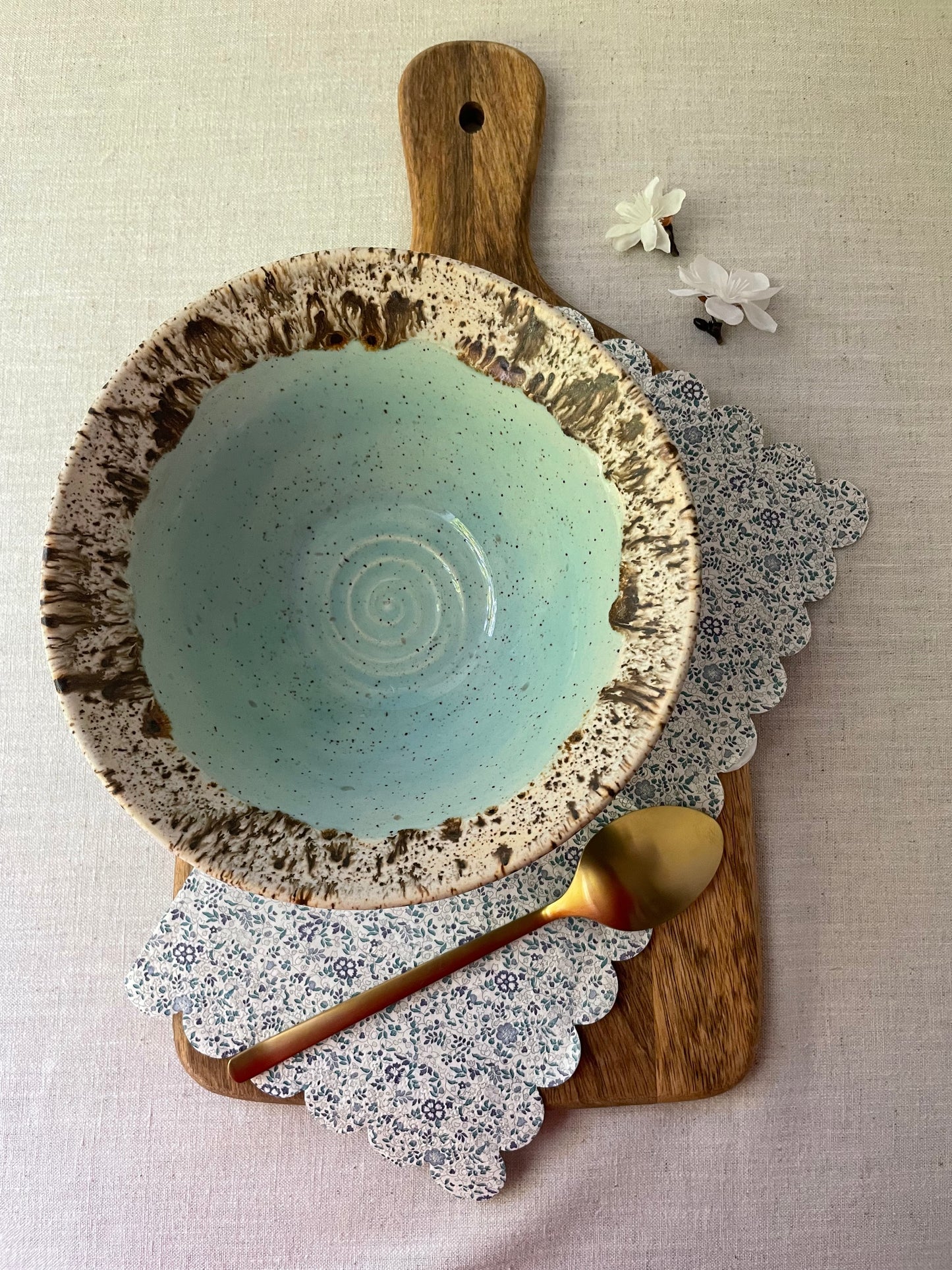 Blue and Birch Bowl, Flared Rim