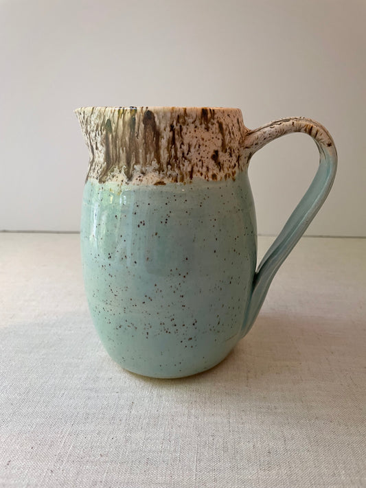 Blue and Birch Speckled Clay Pitcher 2