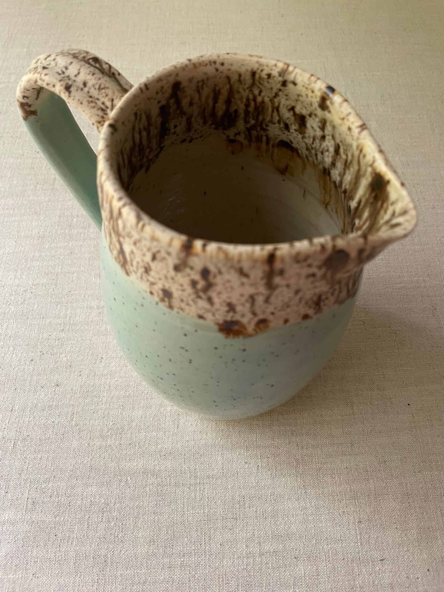 Blue and Birch Speckled Clay Pitcher 2