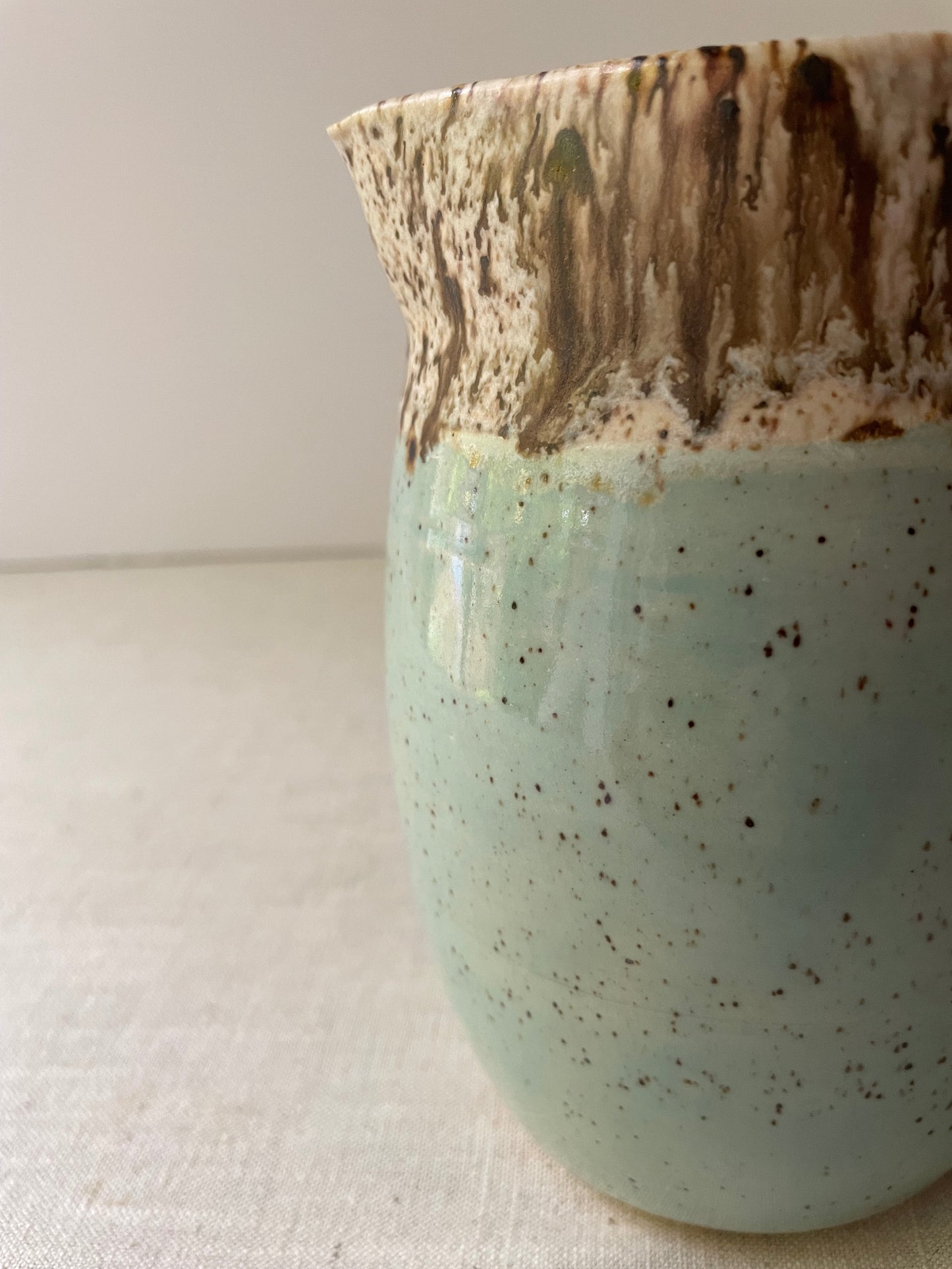 Blue and Birch Speckled Clay Pitcher 2