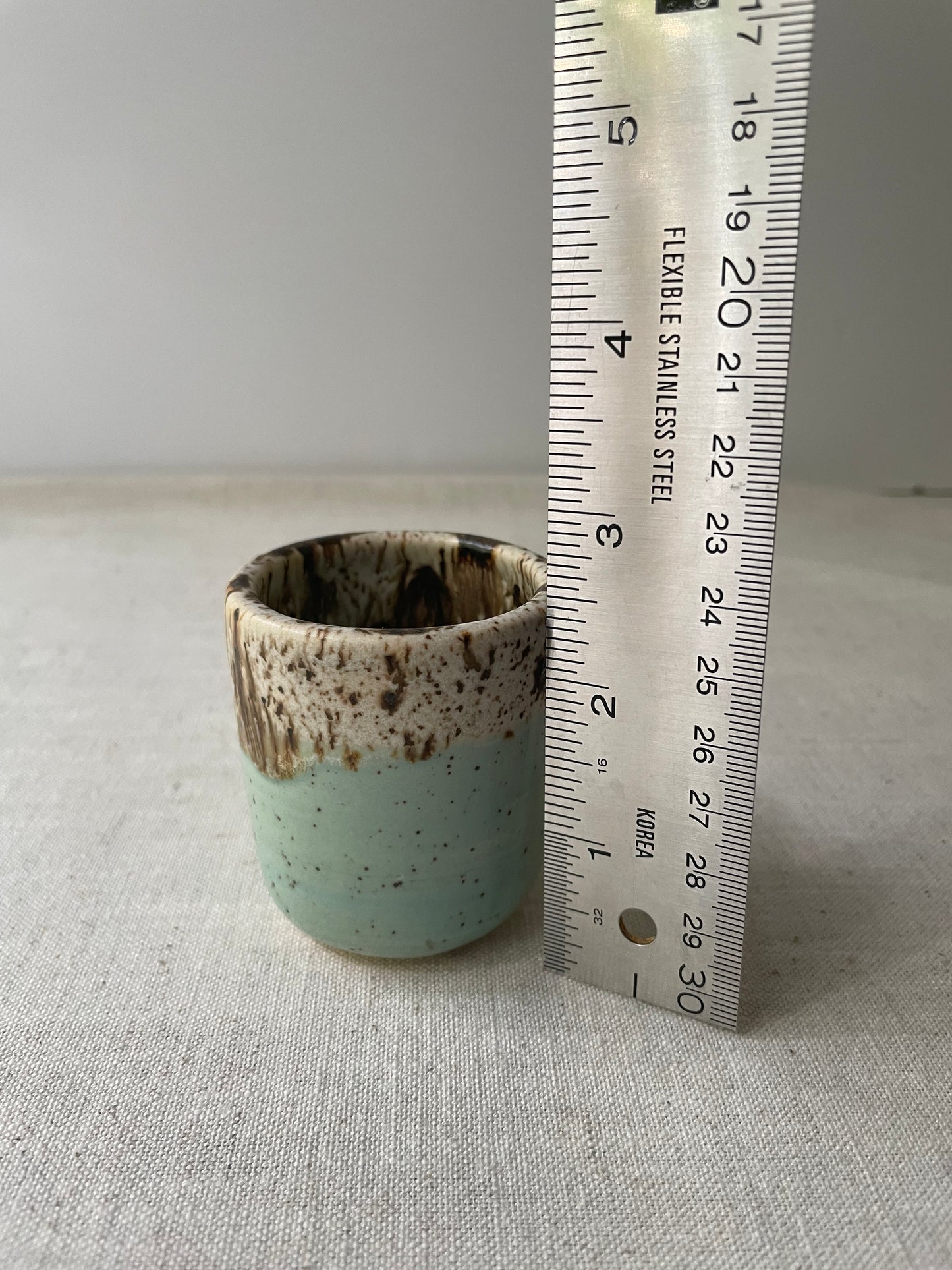 Blue and Birch Espresso Cups, Speckled Clay, Set of 2