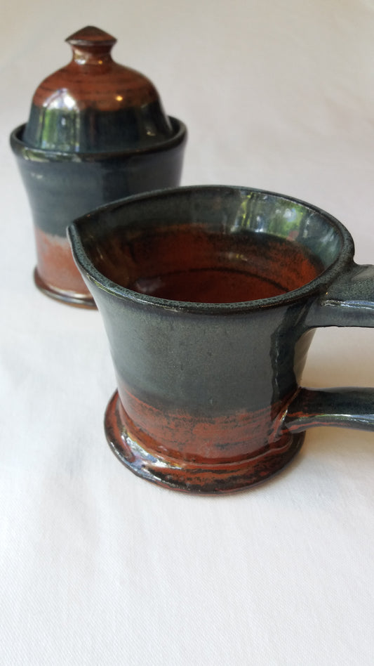 Blue Stripe Sugar Bowl and Creamer