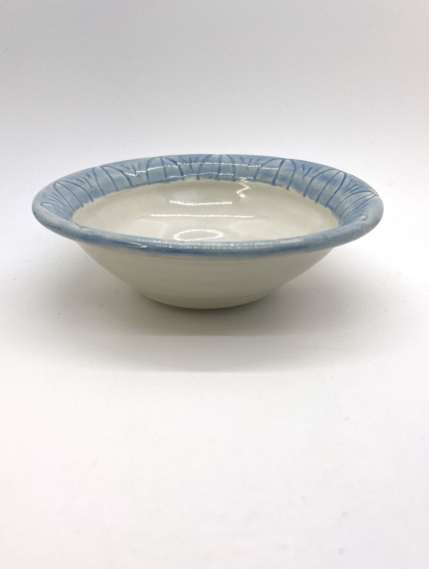 White and Blue Sgraffito Rim Small Bowl