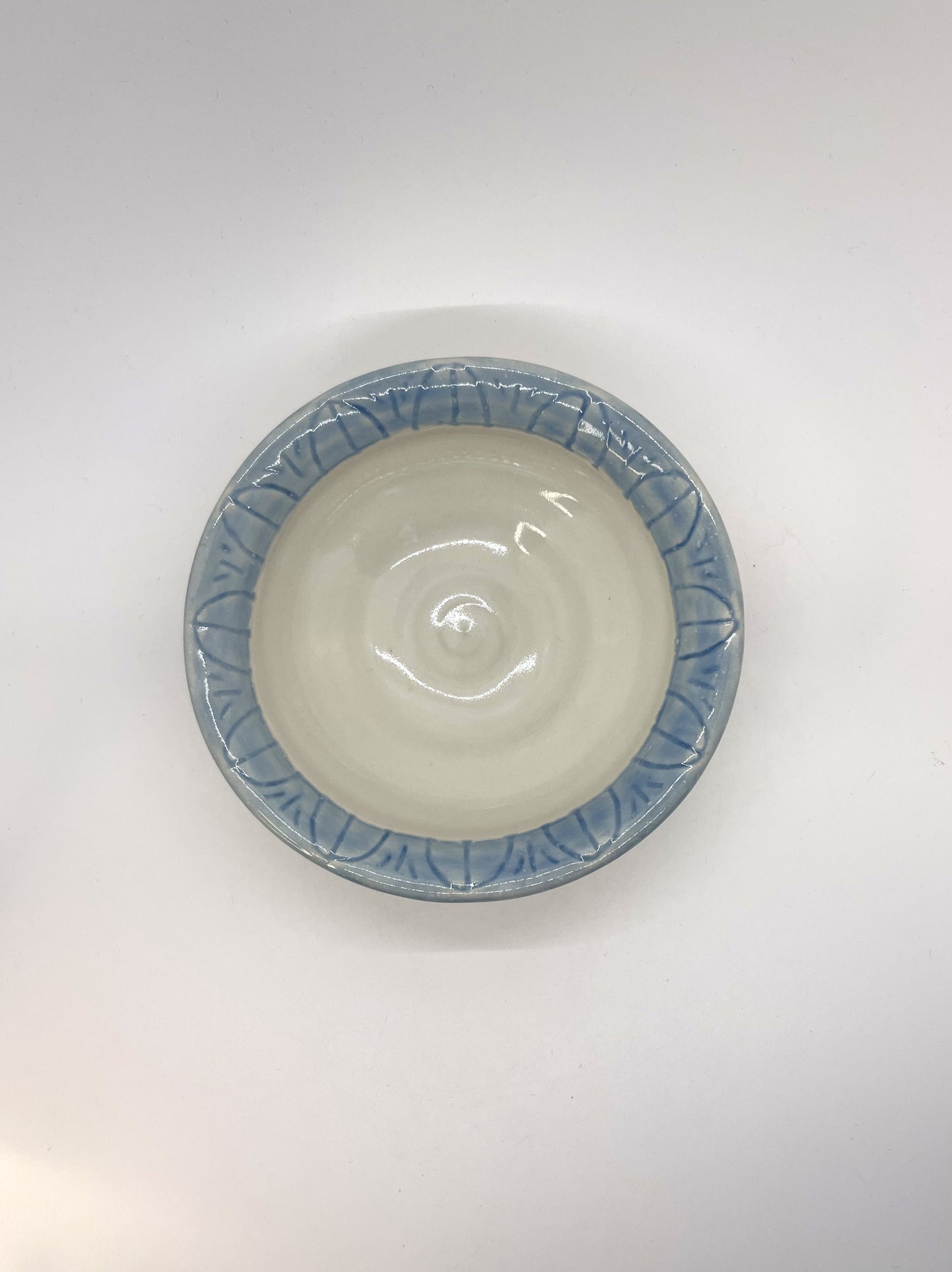 White and Blue Sgraffito Rim Small Bowl