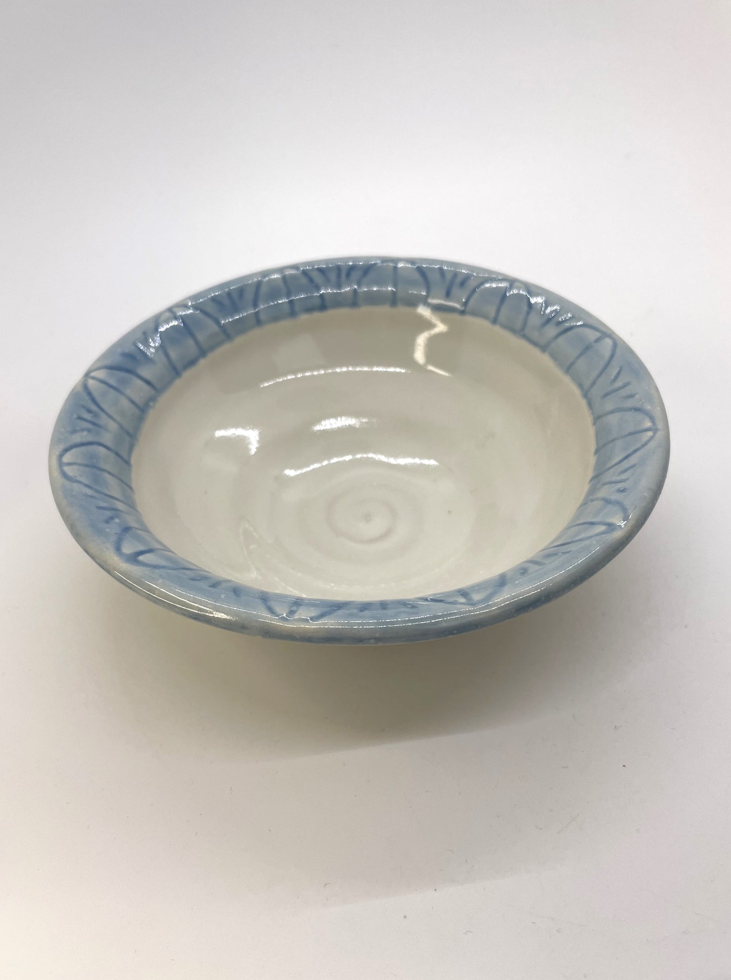 White and Blue Sgraffito Rim Small Bowl