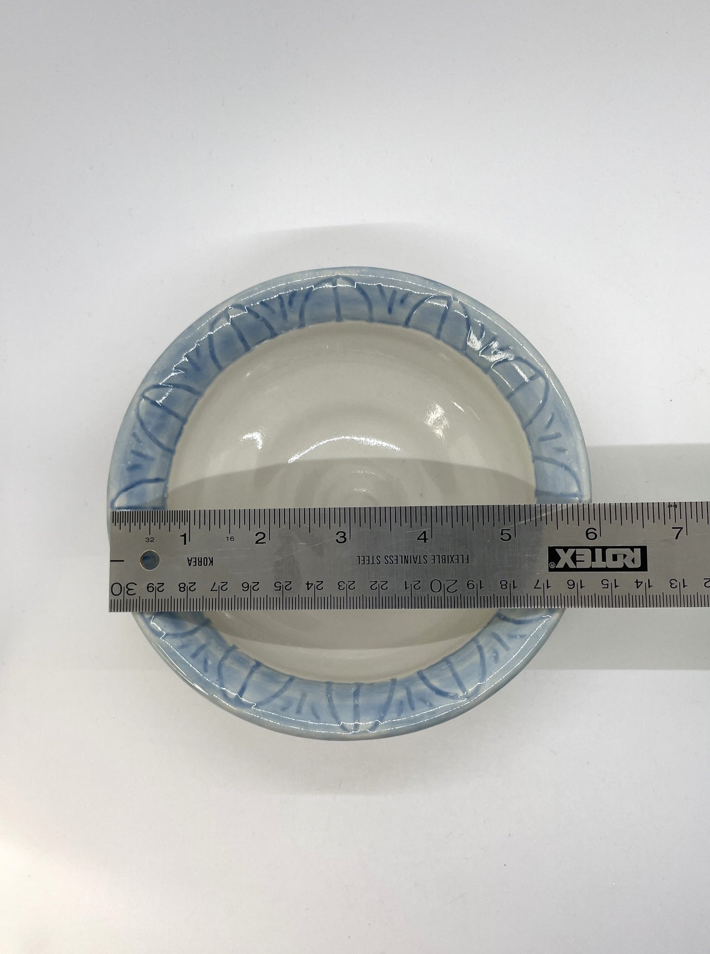 White and Blue Sgraffito Rim Small Bowl