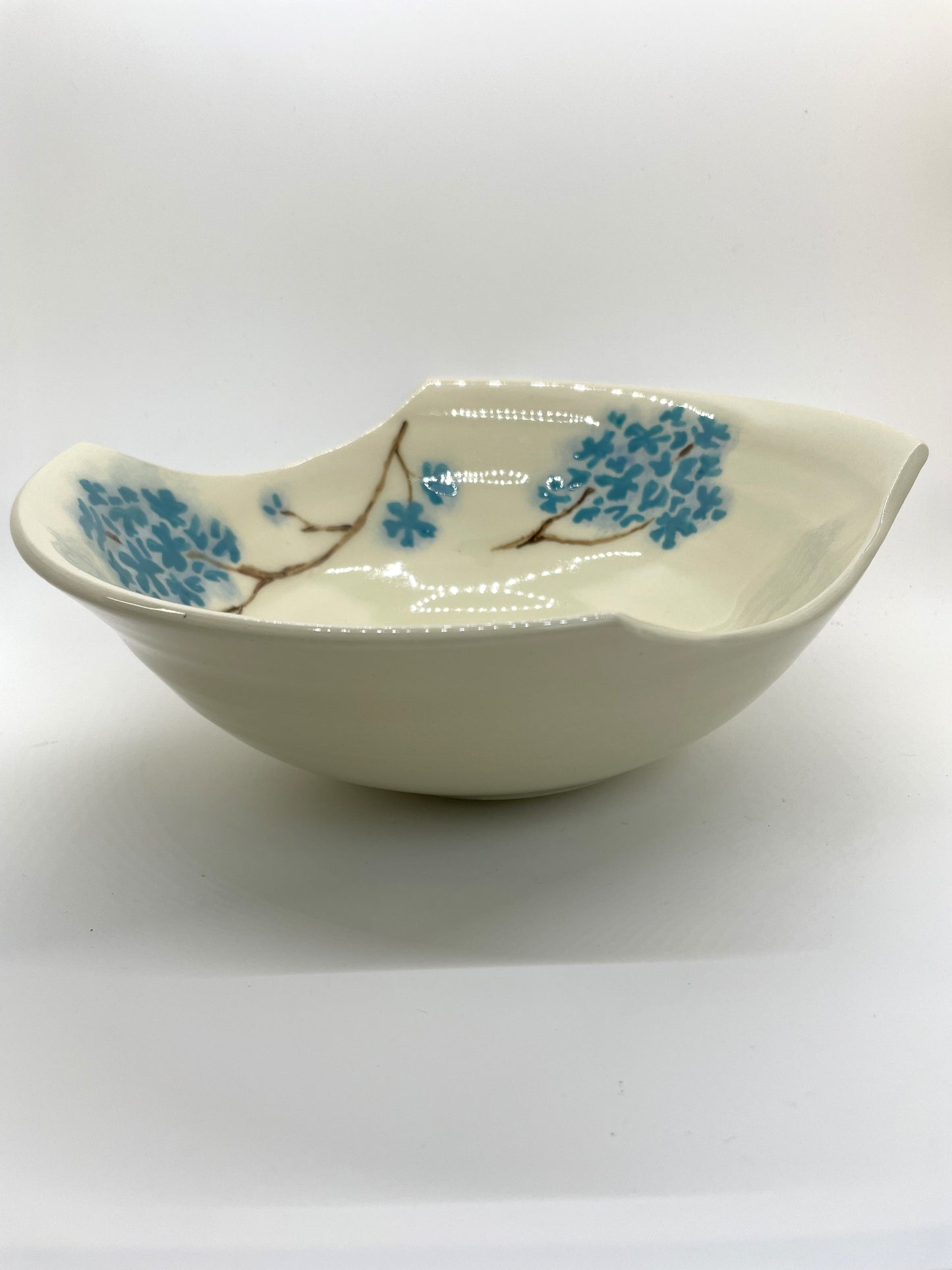 White with Blue Hydrangea Serving Bowl